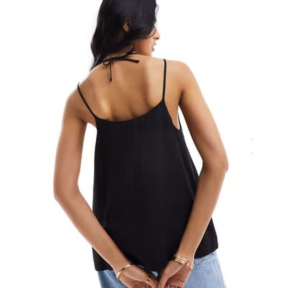 NEW Armani Exchange Sleeveless Baby Doll Top Black V-Neck Tie At Neck Black XL - Picture 5 of 7